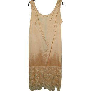 Vintage Peach Taffeta Lace Tea Party Dress L Sleeveless Tank Gatsby Downton 20s